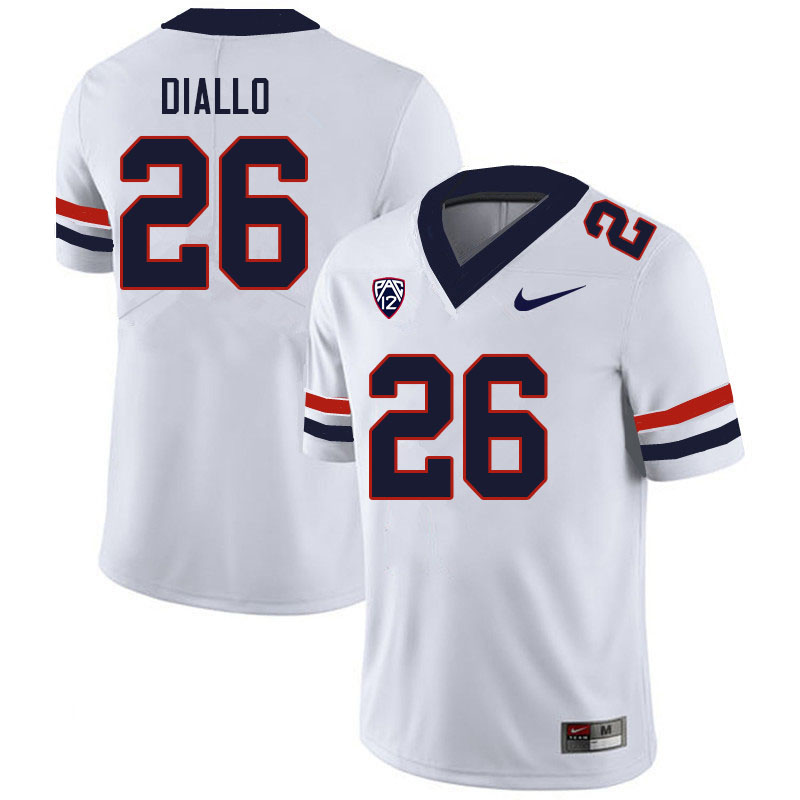 Men #26 Mo Diallo Arizona Wildcats College Football Jerseys Sale-White - Click Image to Close